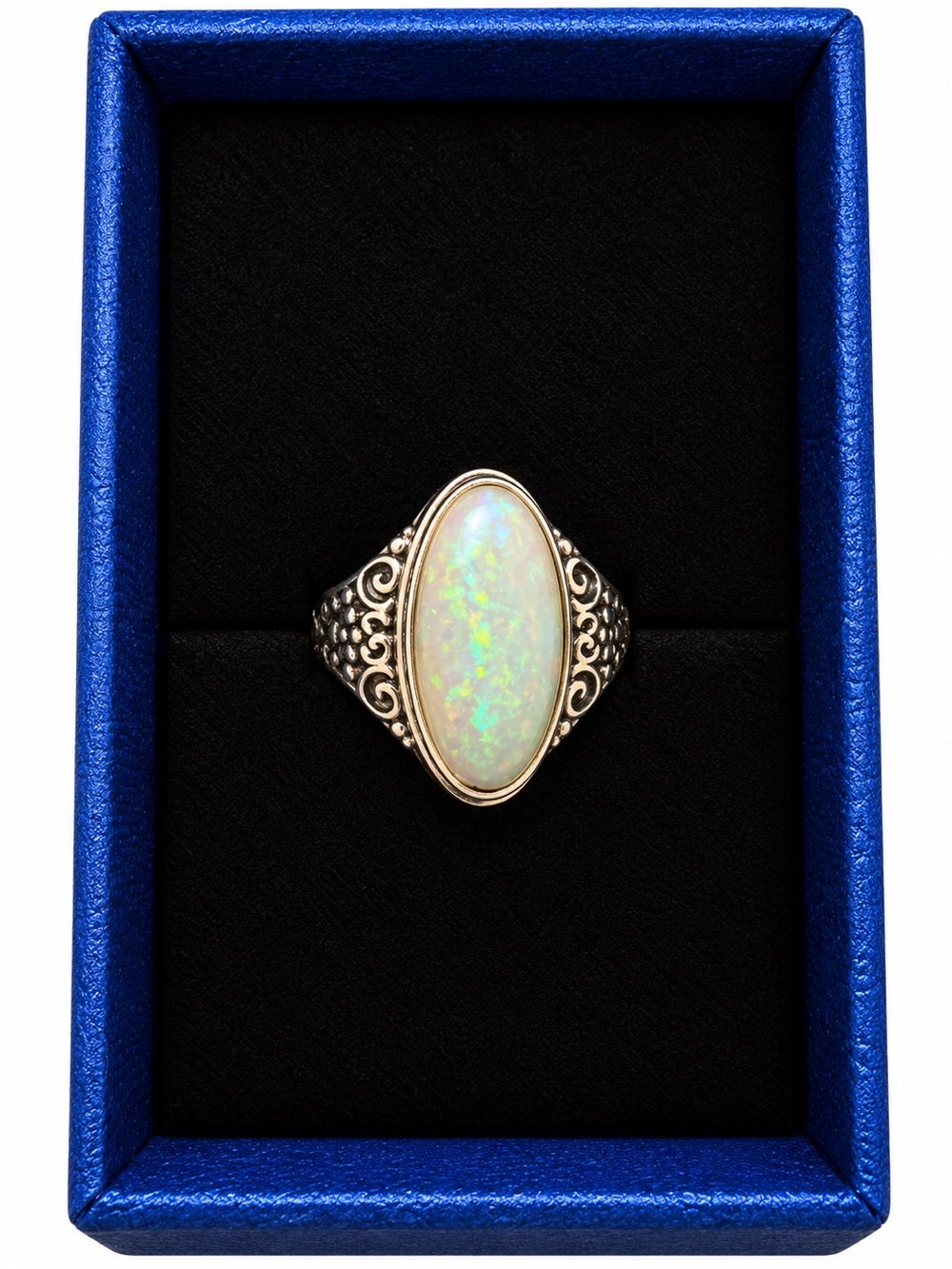 Opal Marquise Filigree Stainless steel Ring in White Opal- Costume jewelry